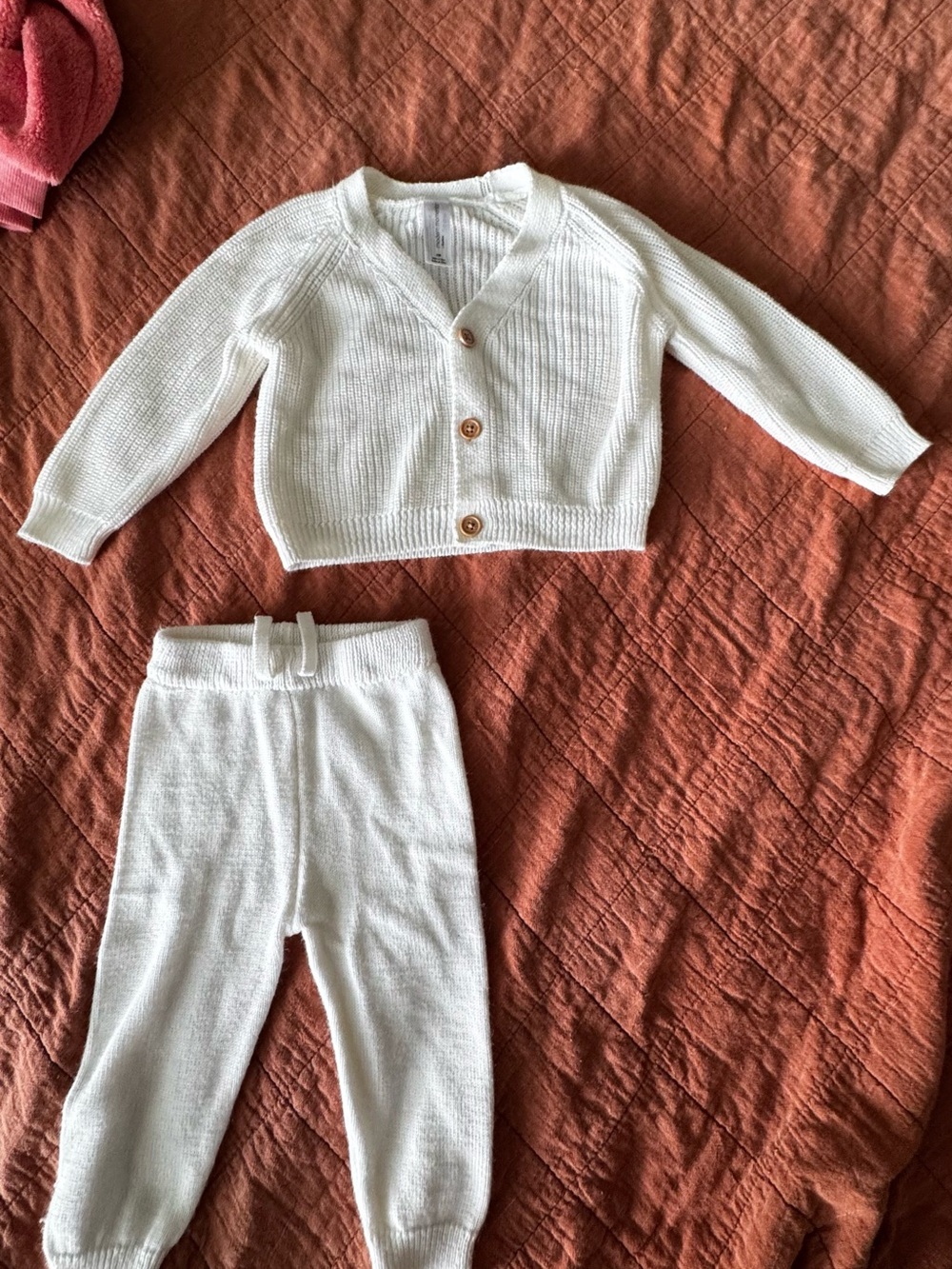 White Knit Baby Cardigan & Pants Set